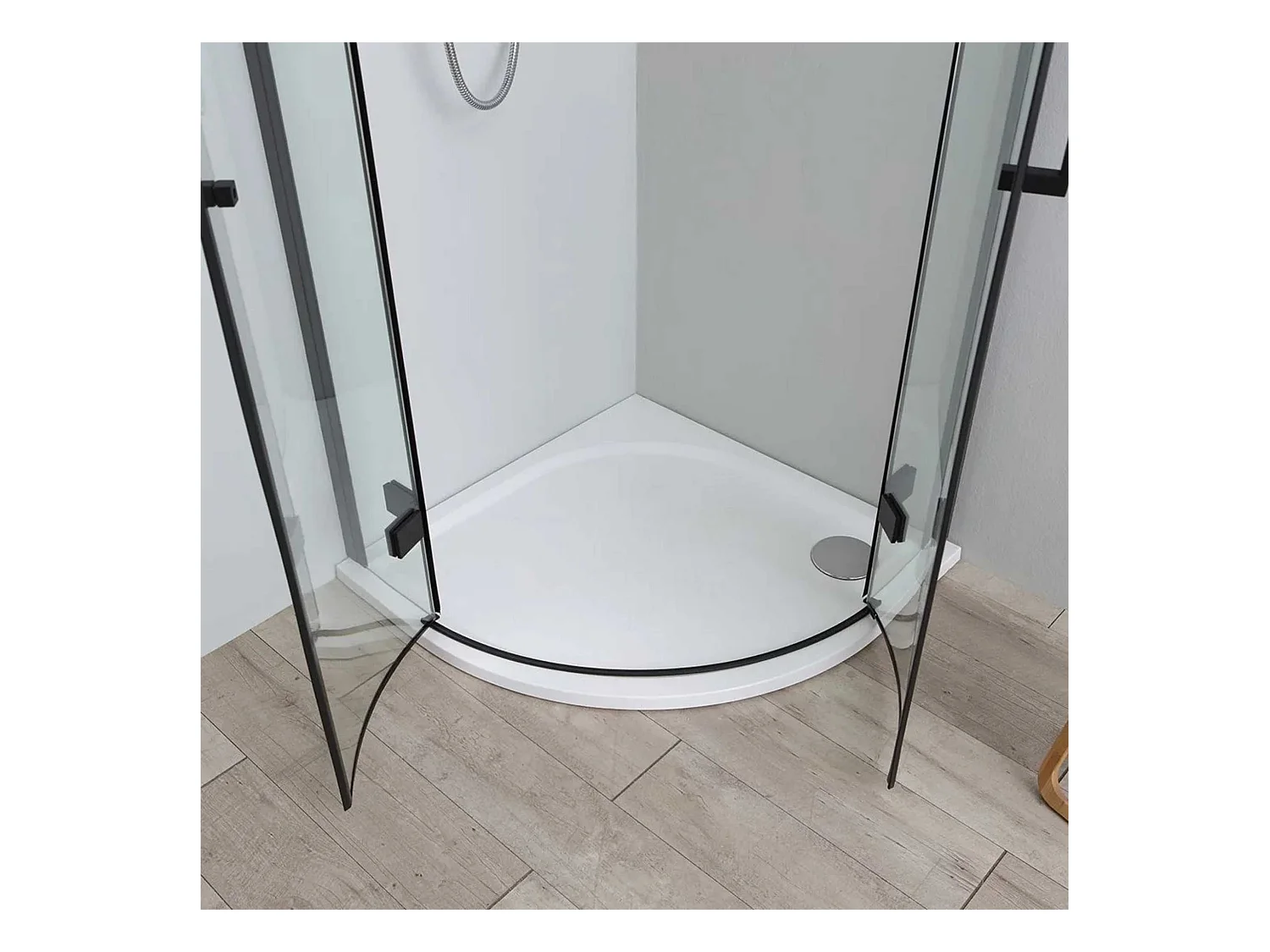 Box de duche de canto semicircular "Lions Two" em vidro preto mate sem perfis cm 80x80 190h