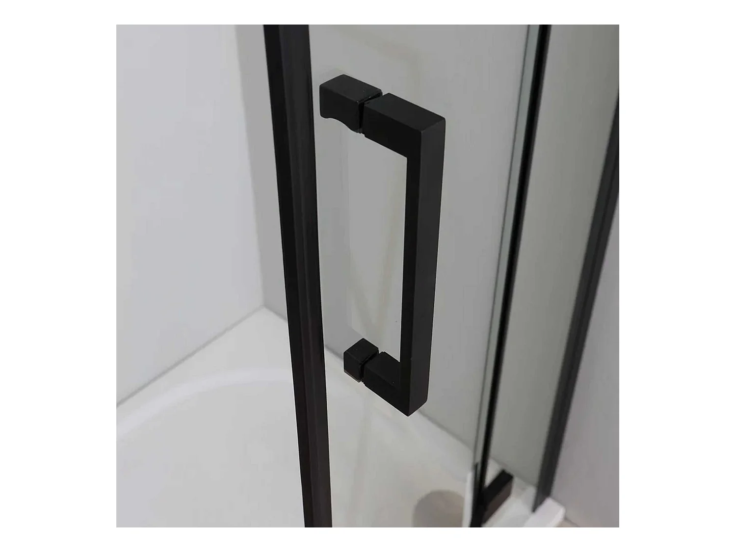 Box de duche de canto semicircular "Lions Two" em vidro preto mate sem perfis cm 80x80 190h