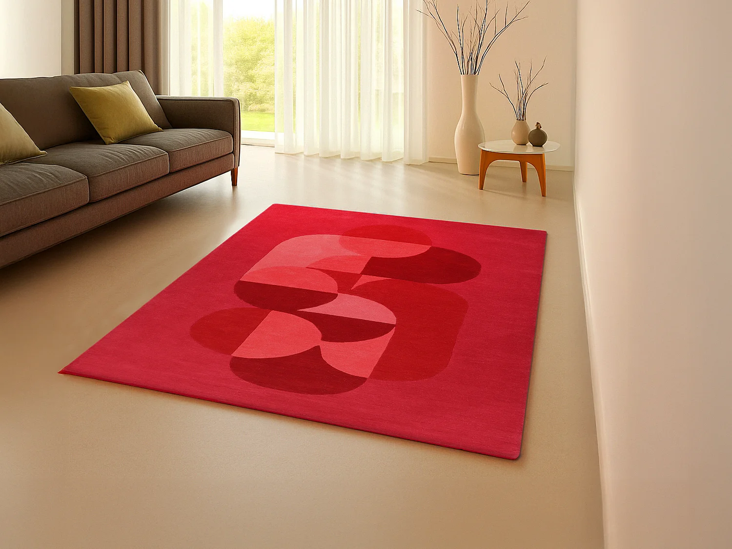 Tapis 100% laine tufté main - Rouge cerise- 160 x 230 cm - 2200g/m² - BLIVORA
