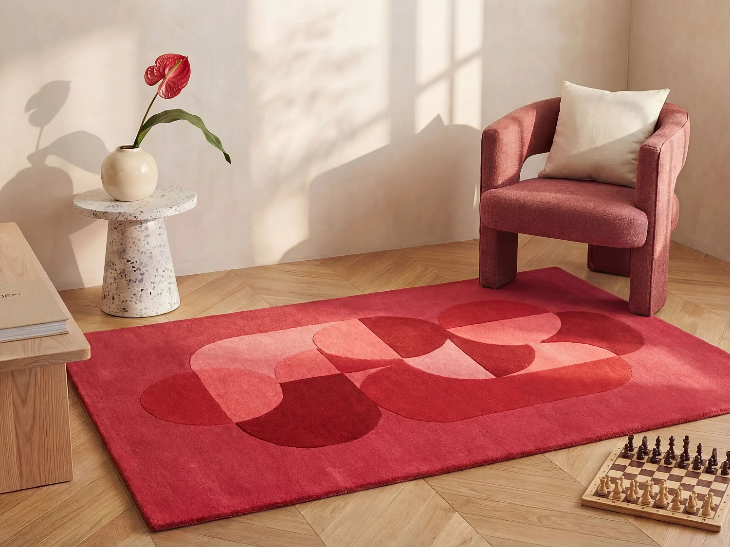 Dywan 100% wełna tuftowany ręcznie - Wiśniowo-czerwony - 160 x 230 cm - 2200g/m² - BLIVORA