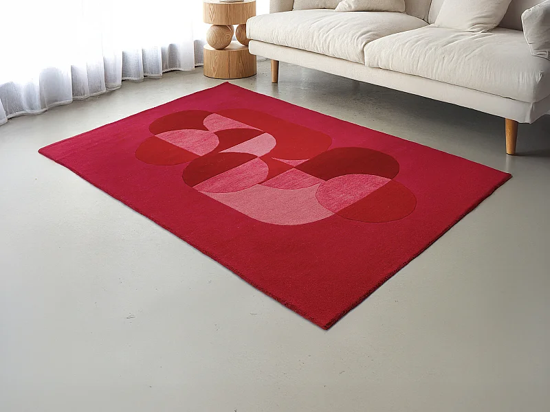 Tapis 100% laine tufté main - Rouge cerise- 160 x 230 cm - 2200g/m² - BLIVORA