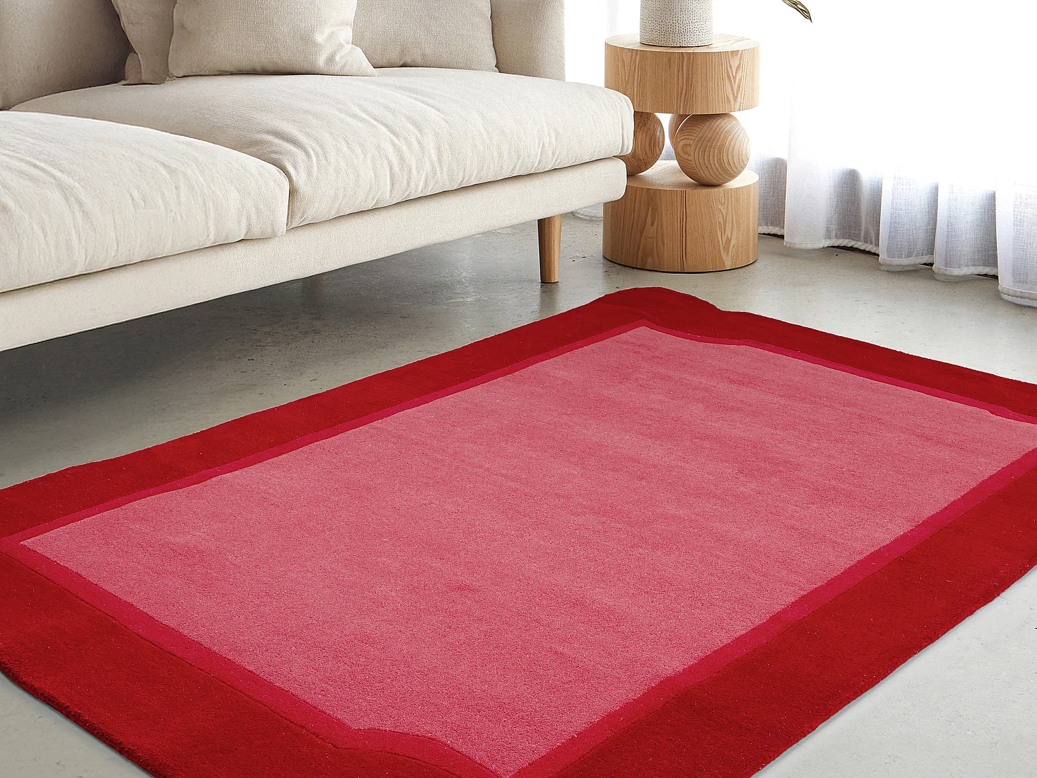 Tapis 100% laine tufté main rouge cerise et rose - 160 x 230 cm - 2100g/m² - MANOLA