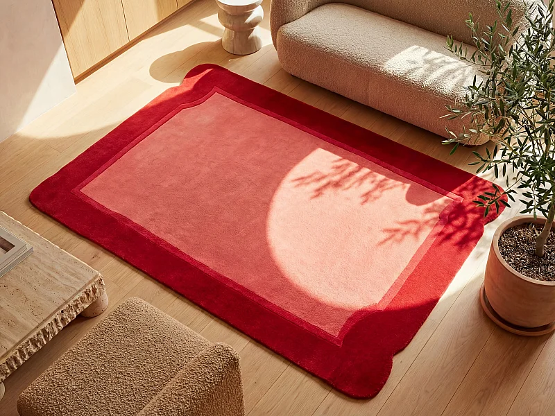 Tapis 100% laine tufté main rouge cerise et rose - 160 x 230 cm - 2100g/m² - MANOLA