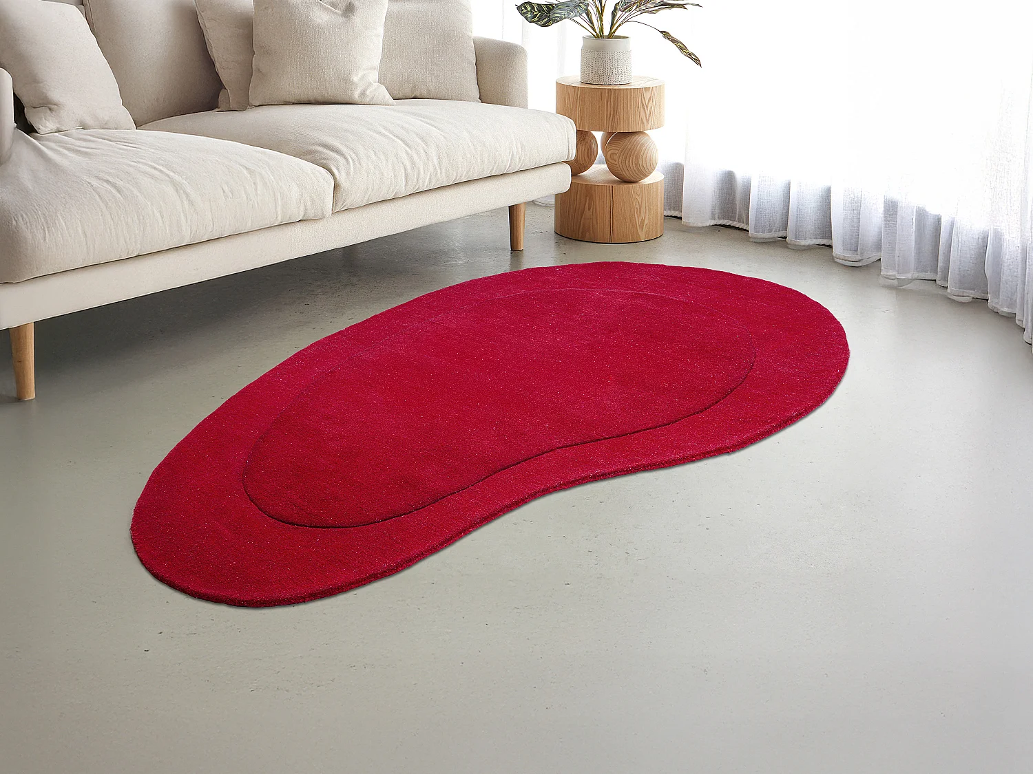 Tapis organique 100% laine tufté main 160 x 220 cm - Rouge cerise - 2200g/m² - ORUNI