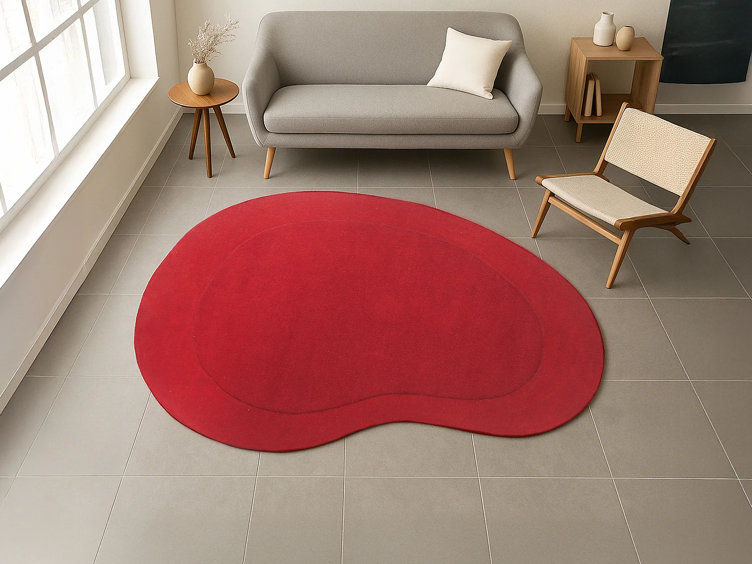 Tapis organique 100% laine tufté main 160 x 220 cm - Rouge cerise - 2200g/m² - ORUNI