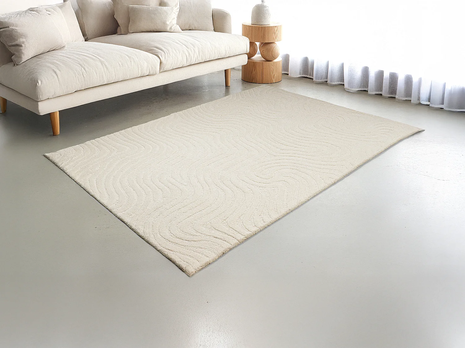 Tapis en relief 100% laine tufté main - 160 x 230 cm - Ivoire - 2100g/m² - NEORA