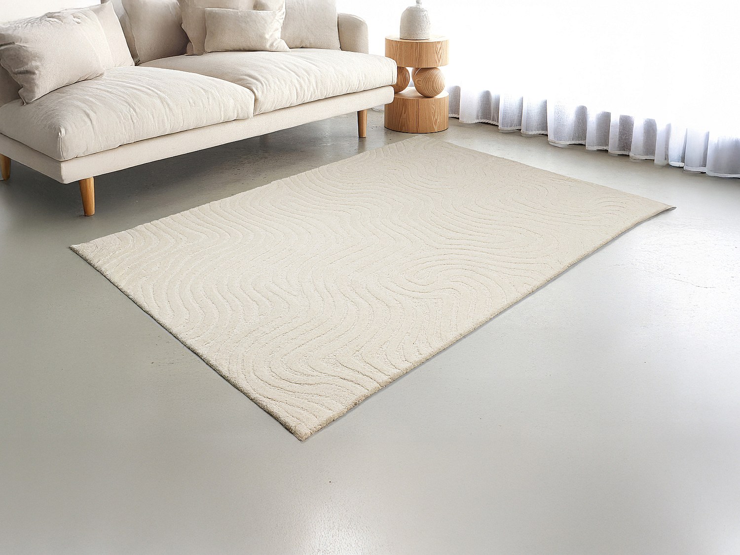 Teppich mit Relief – 100 % handgetuftete Wolle – 200 × 290 cm – Elfenbein – günstig online kaufen