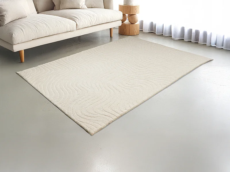 Ręcznie tuftowany dywan reliefowy, 100% wełna – 200 x 290 cm – kolor kość słoniowa – 2100 g/m² – NEORA