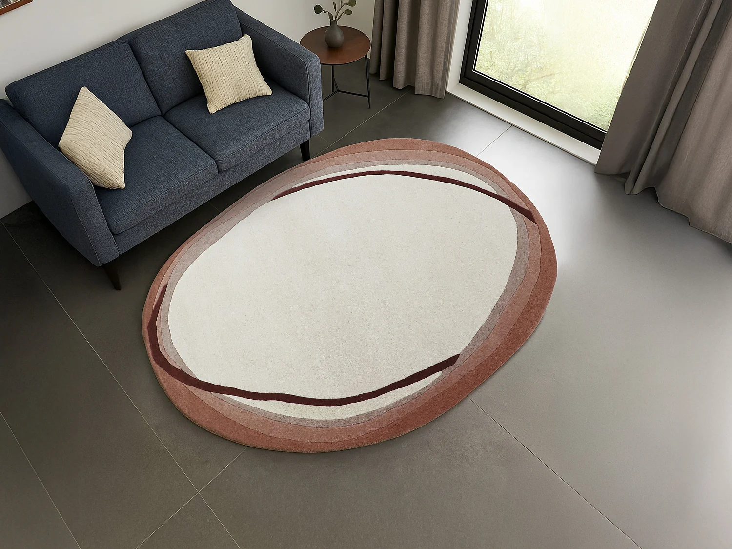 Tapis organique 100% laine tufté main- 160 x 225 cm - Ivoire et marron - 2100g/m² - YELINA