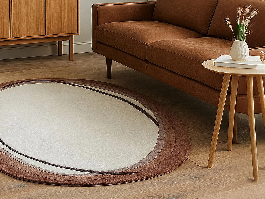 Tapis organique 100% laine tufté main- 160 x 225 cm - Ivoire et marron - 2100g/m² - YELINA