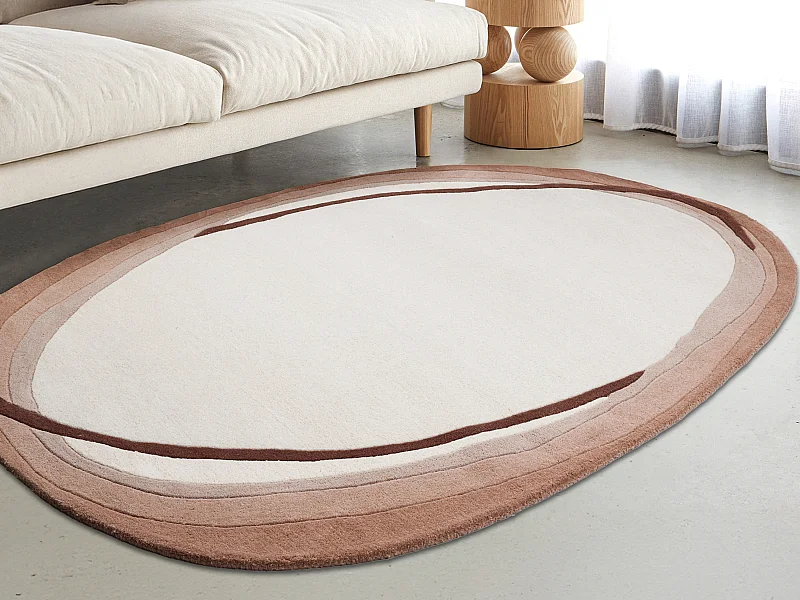 Tapis organique 100% laine tufté main- 160 x 225 cm - Ivoire et marron - 2100g/m² - YELINA