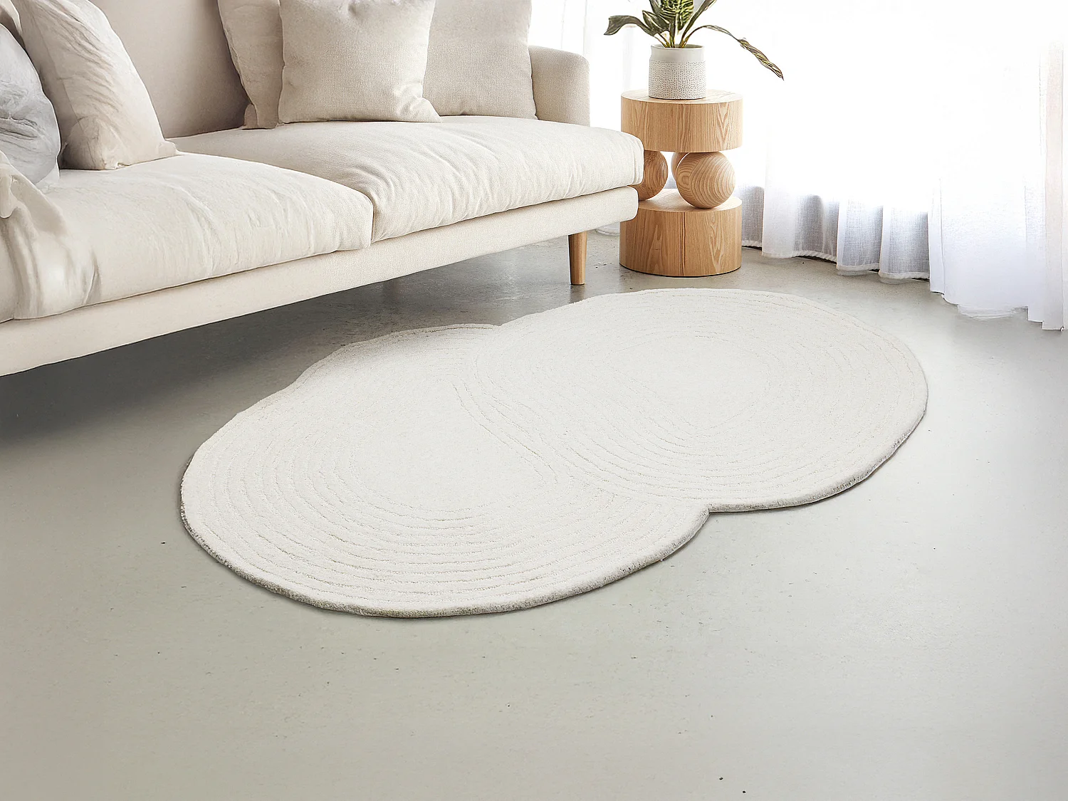 Tapis organique 100% laine tufté main - 120 x 160 cm - Ivoire - 2100g/m² - VELIMA