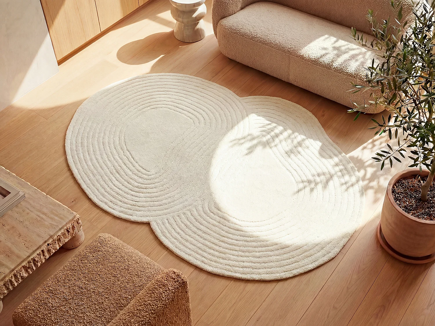 Tapis organique 100% laine tufté main- 160 x 230 cm - Ivoire - 2100g/m² - VELIMA