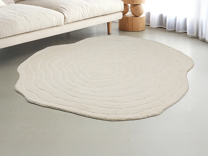 Ręcznie tuftowany, organiczny dywan 100% wełny – D. 160 cm – kolor kości słoniowej – 2100 g/m² – ORENIA”