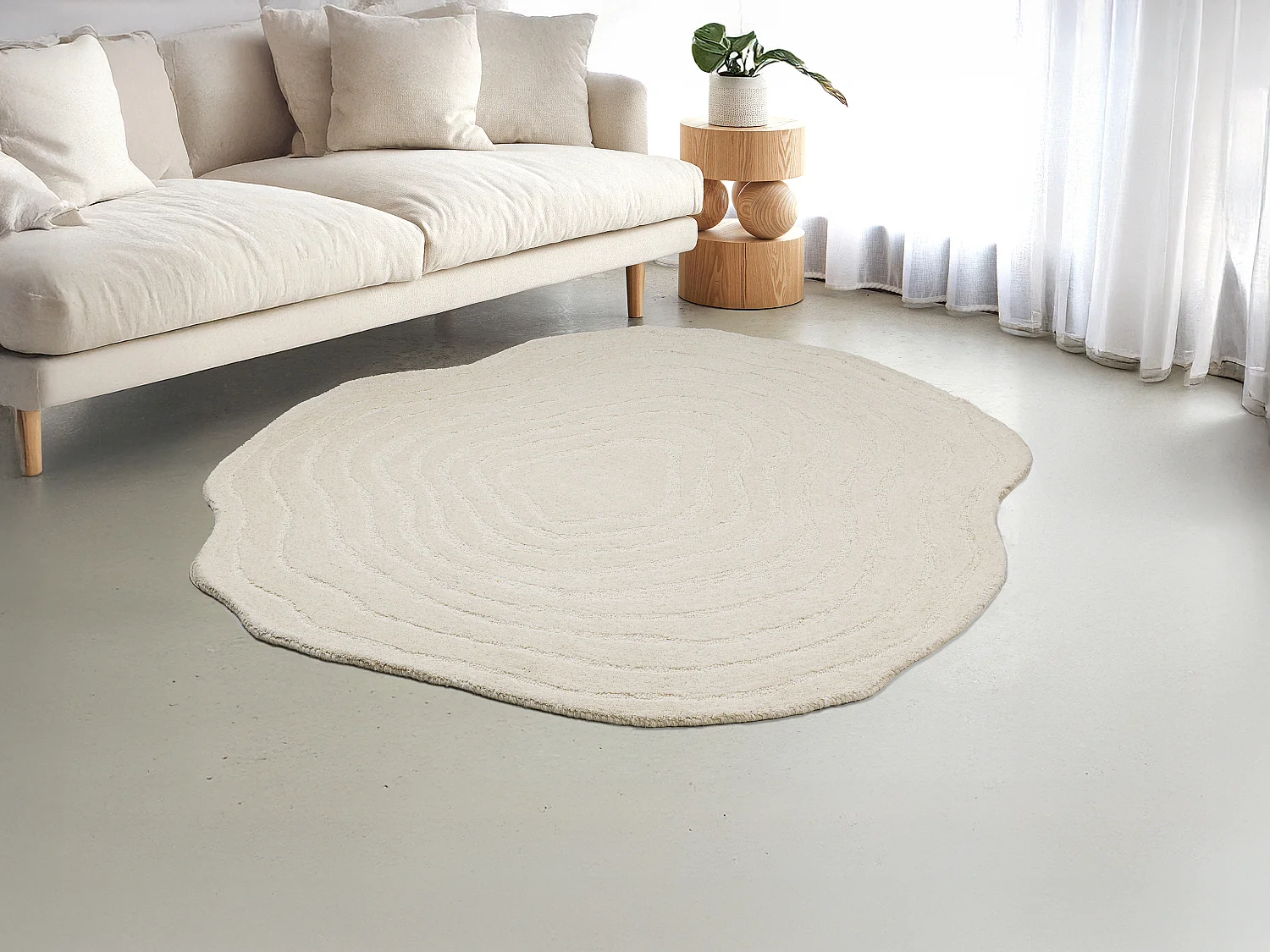 Tapis organique en relief 100% laine tufté main- D. 200 cm - Ivoire - 2100g/m² - ORENIA