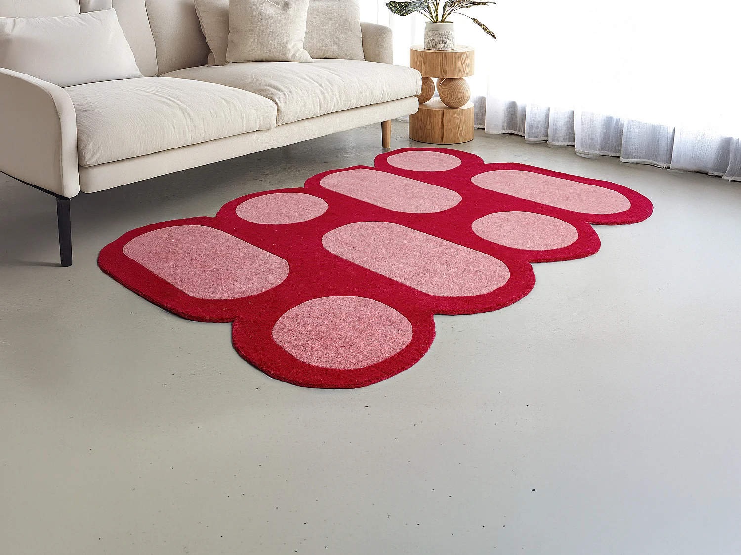 Tapis 100% laine tufté main - Rouge cerise et rose - 160 x 230 cm - 2100g/m² - NOLERA