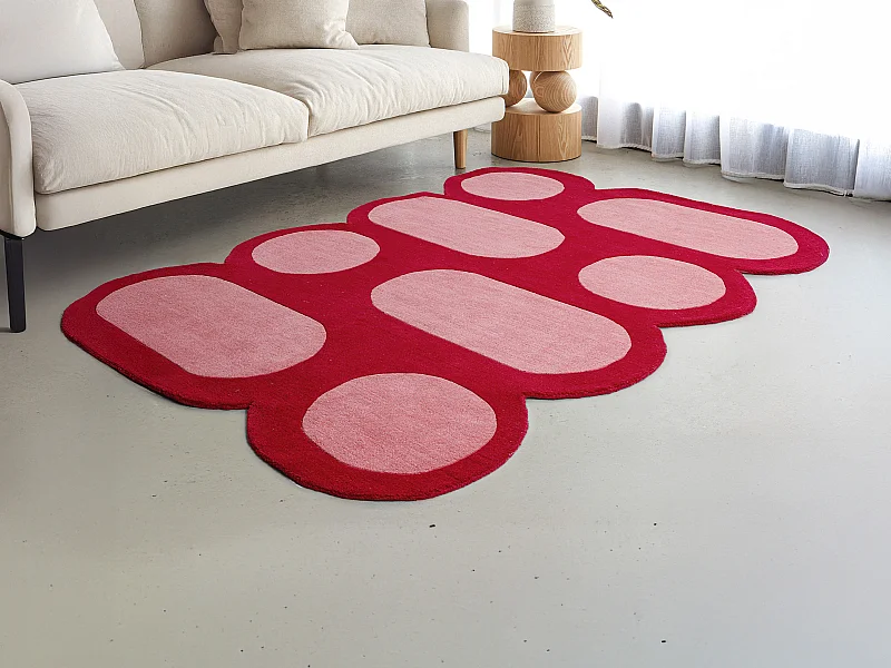 Tapis 100% laine tufté main - Rouge cerise et rose - 160 x 230 cm - 2100g/m² - NOLERA