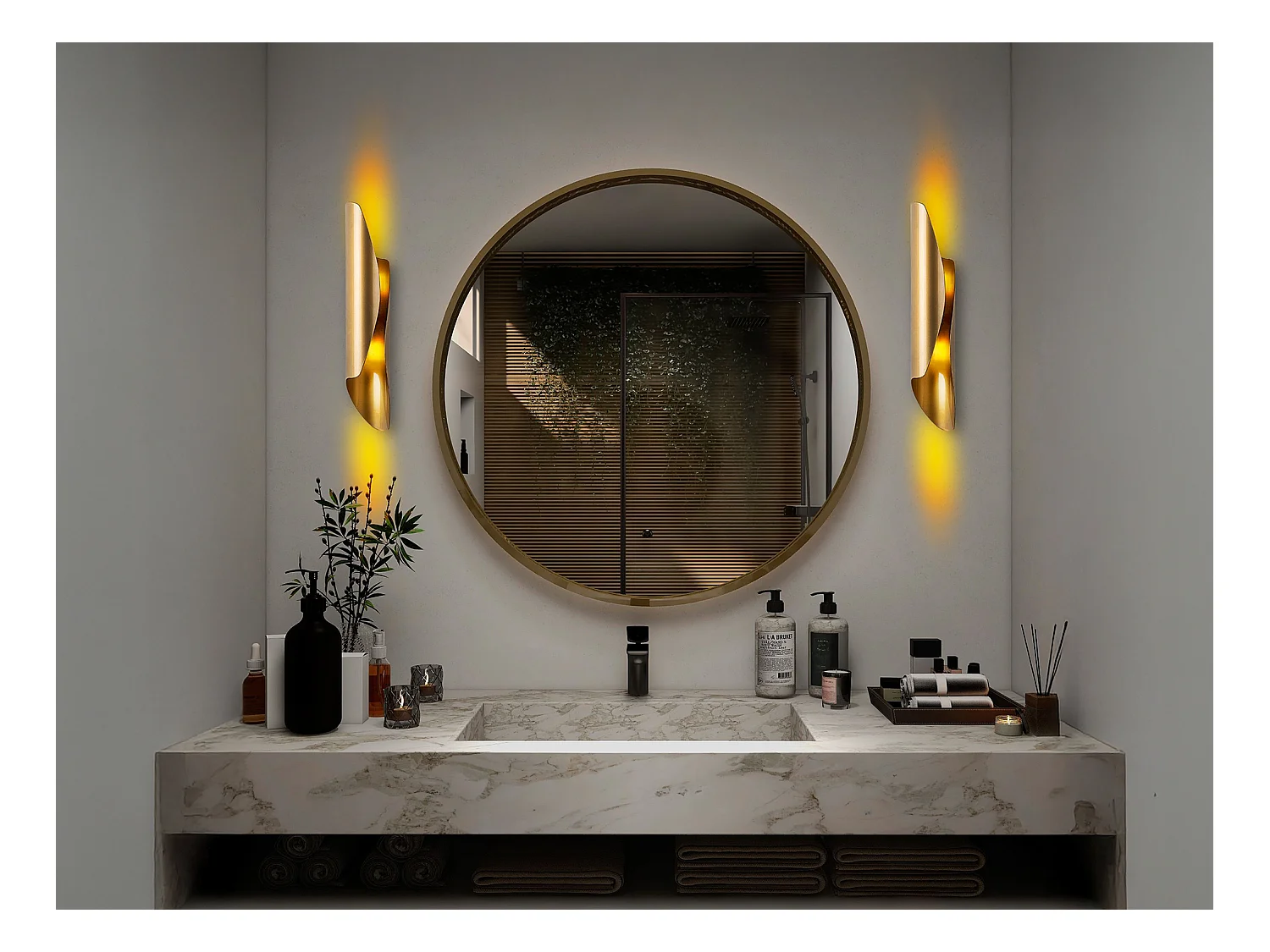 Aplique de pared de metal dorado - Alt. 40 x P.8 cm - LYNOR