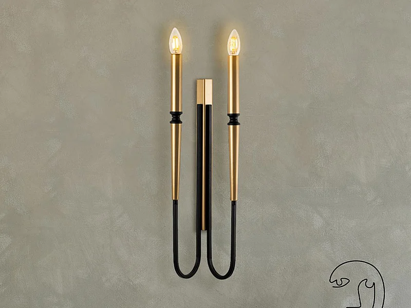 Applique murale en métal style bougeoir  - Doré et noir - L. 18 x H. 58 cm - OVYLA