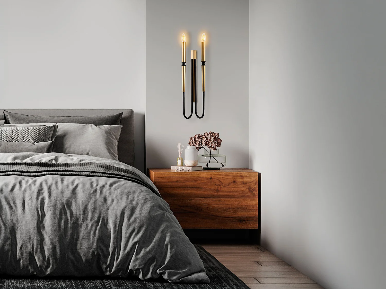 Aplique de pared estilo candelabro en metal - Dorado y negro - L. 18 x Alt. 58 cm - OVYLA