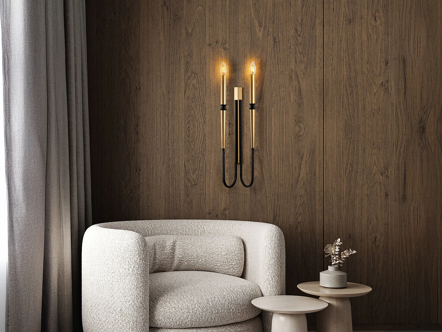 Aplique de pared estilo candelabro en metal - Dorado y negro - L. 18 x Alt. 58 cm - OVYLA