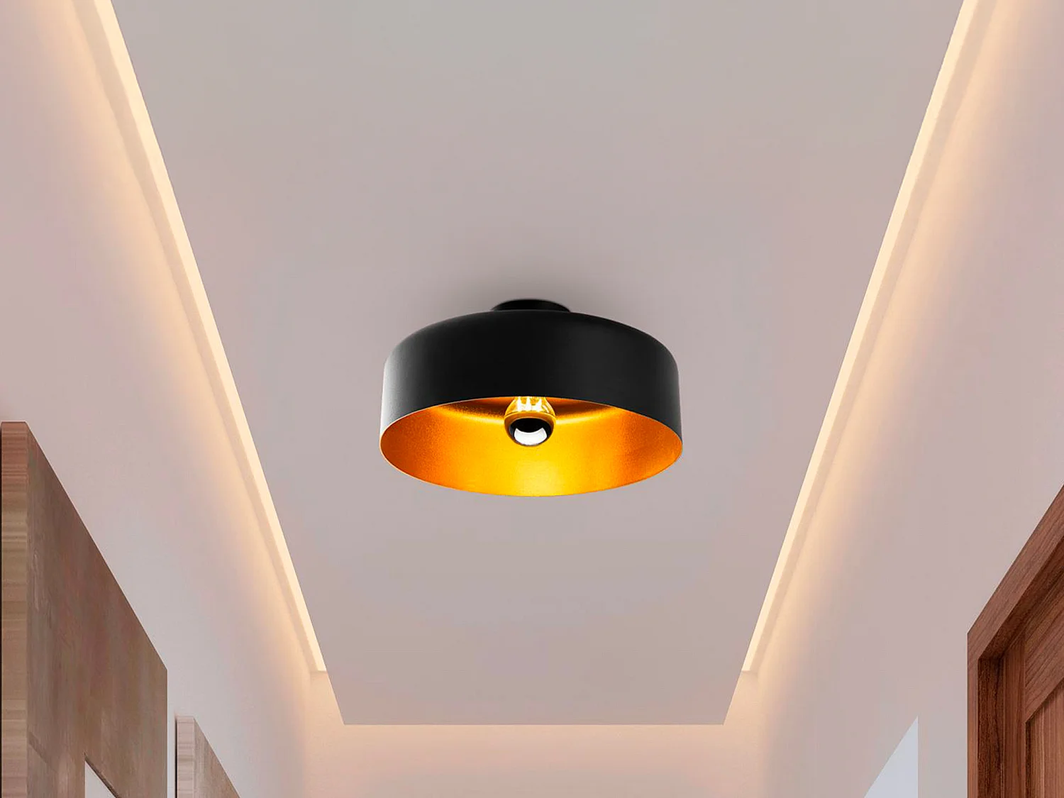 Plafonnier en métal - Noir intérieur doré - H. 18 x D. 35 cm - AVENO