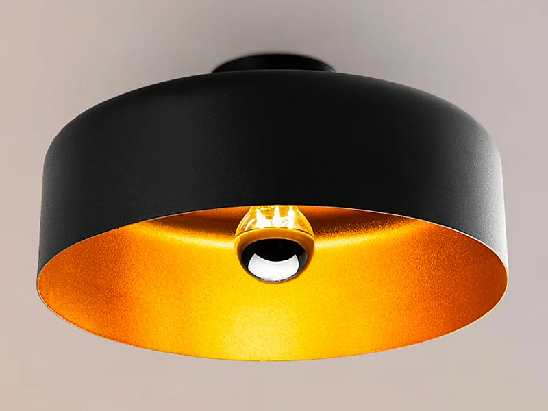 Plafonnier en métal - Noir intérieur doré - H. 18 x D. 35 cm - AVENO