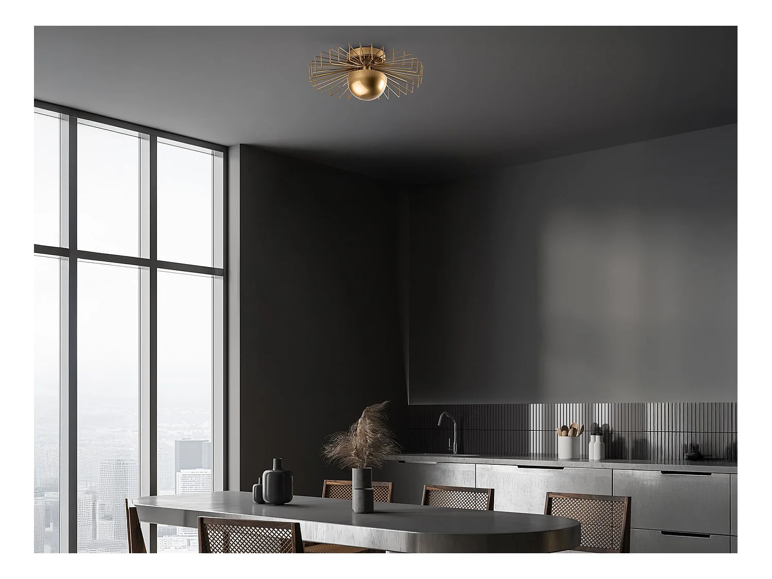 Plafonnier filaire en métal - Doré - H. 18 x D. 45 cm - ZYMA