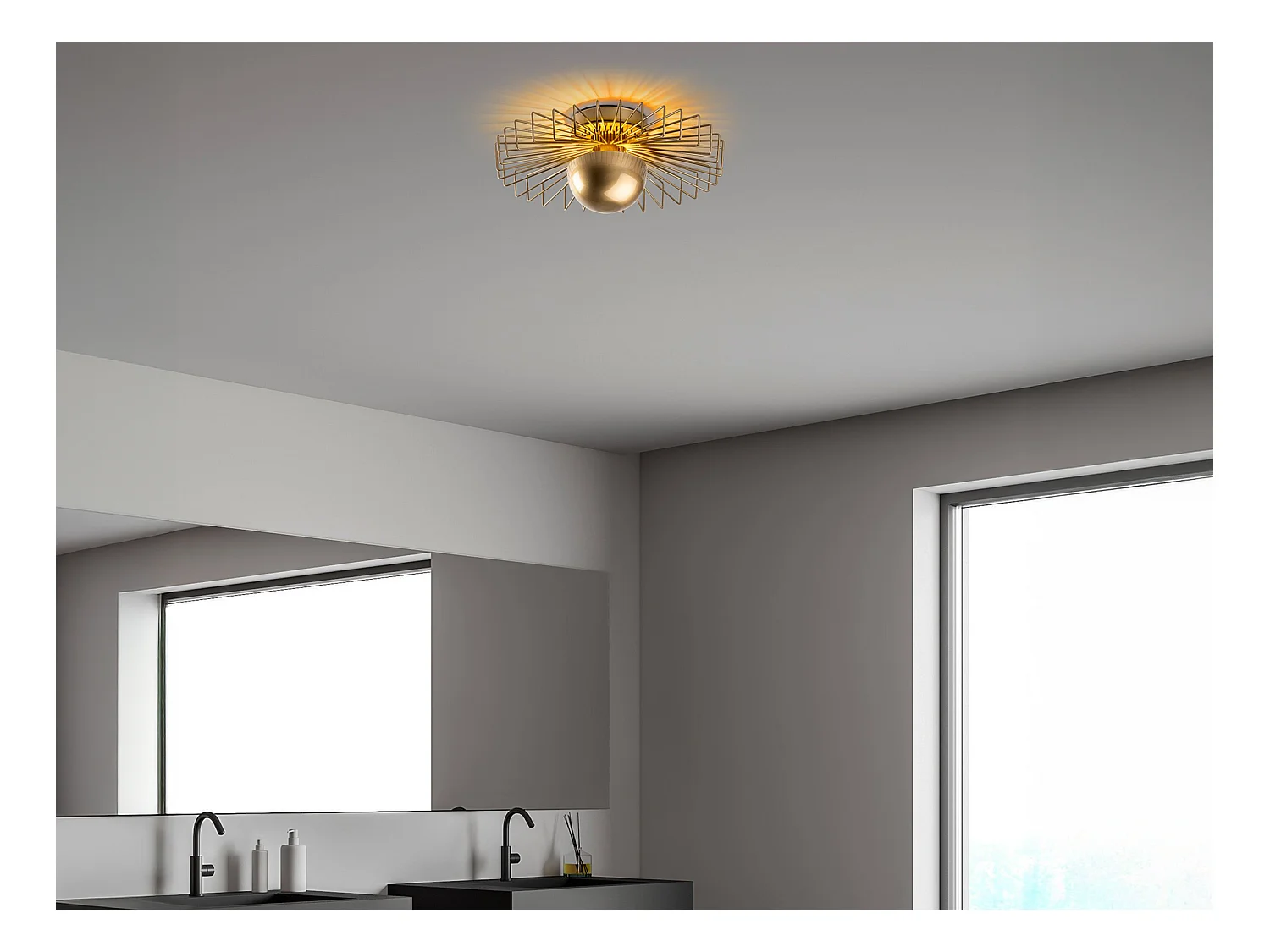 Loftslampe af metaltråd - Gylden - H. 18 x D. 45 cm - ZYMA