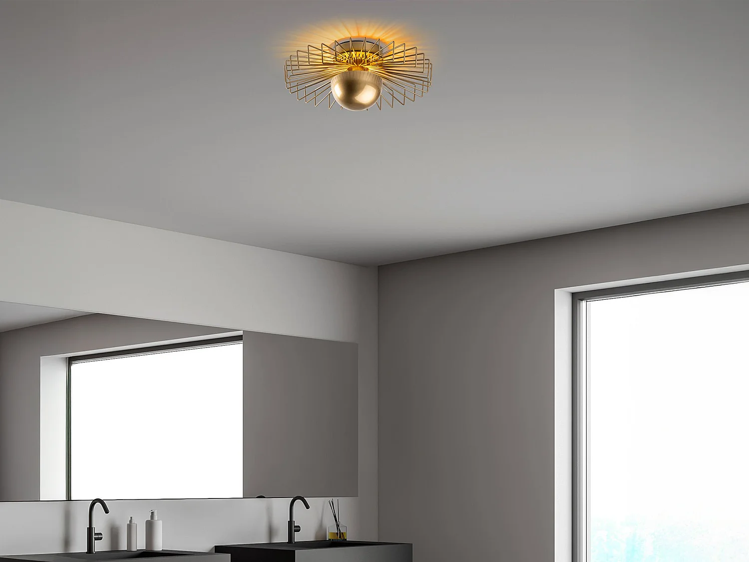 Lámpara de techo de metal - Dorada - H. 18 x D. 45 cm - ZYMA