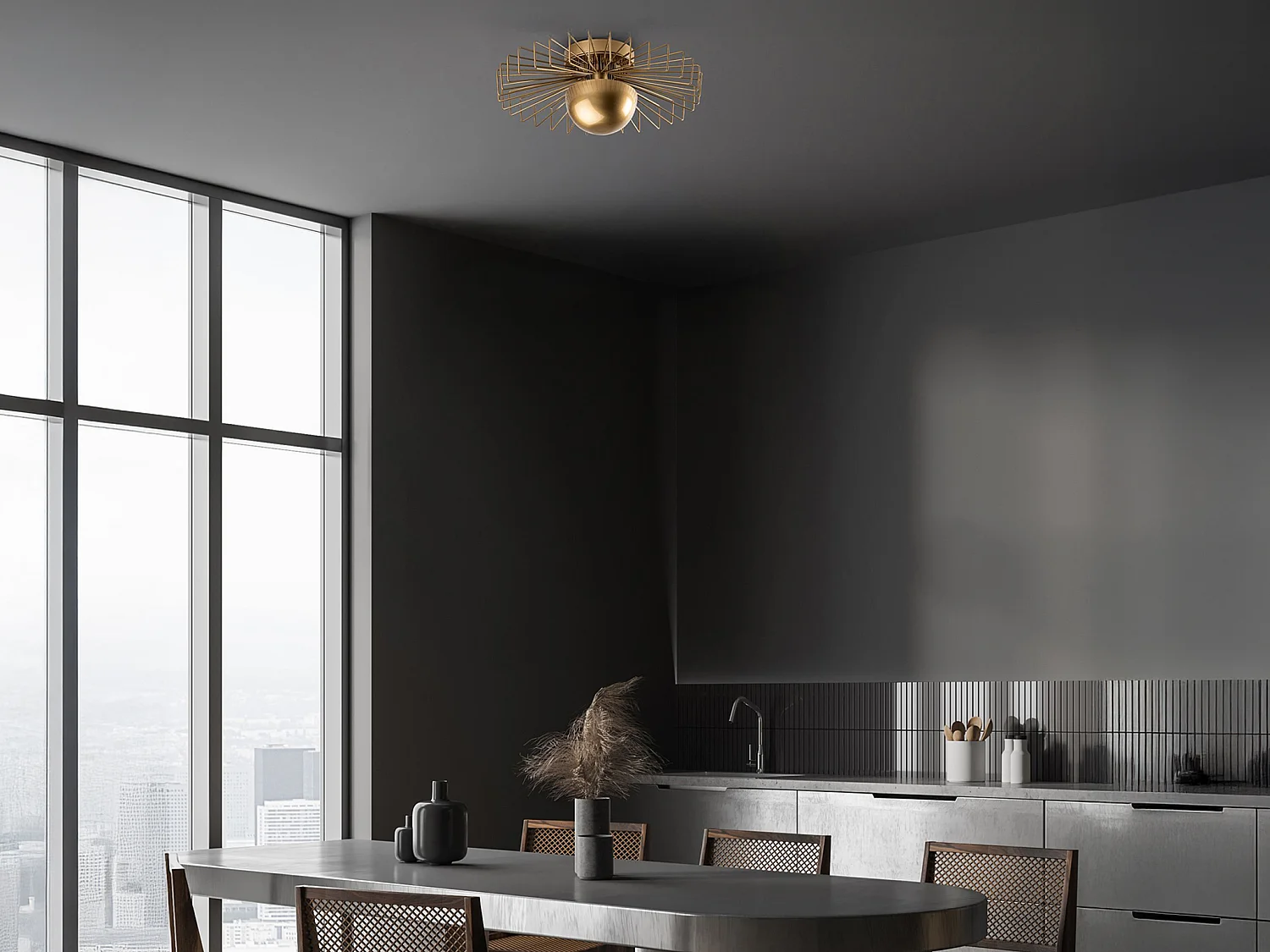 Lámpara de techo de metal - Dorada - H. 18 x D. 45 cm - ZYMA