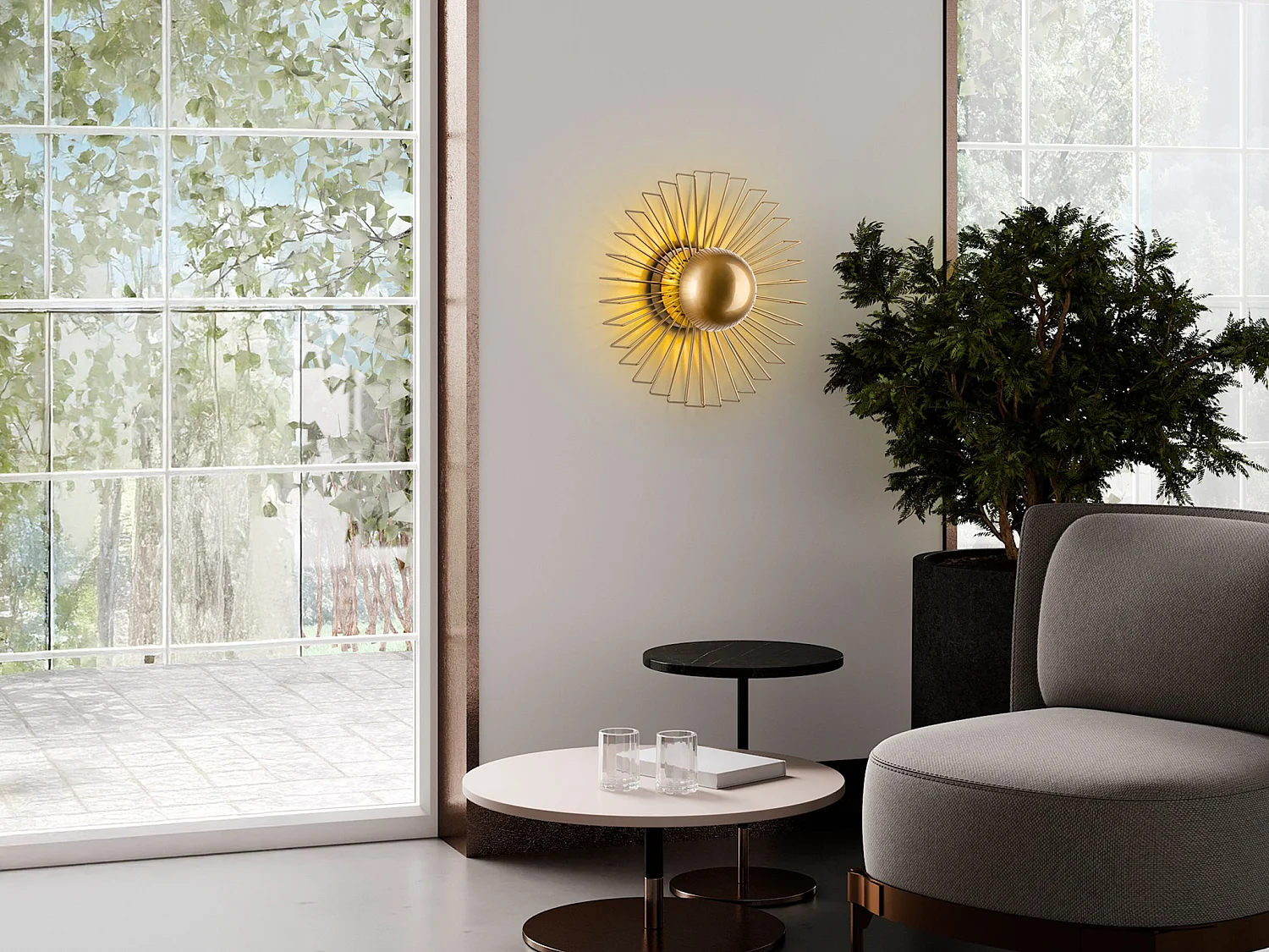 Aplique de pared de alambre metálico - Dorado - P. 18 x D.45 cm - ZYMA