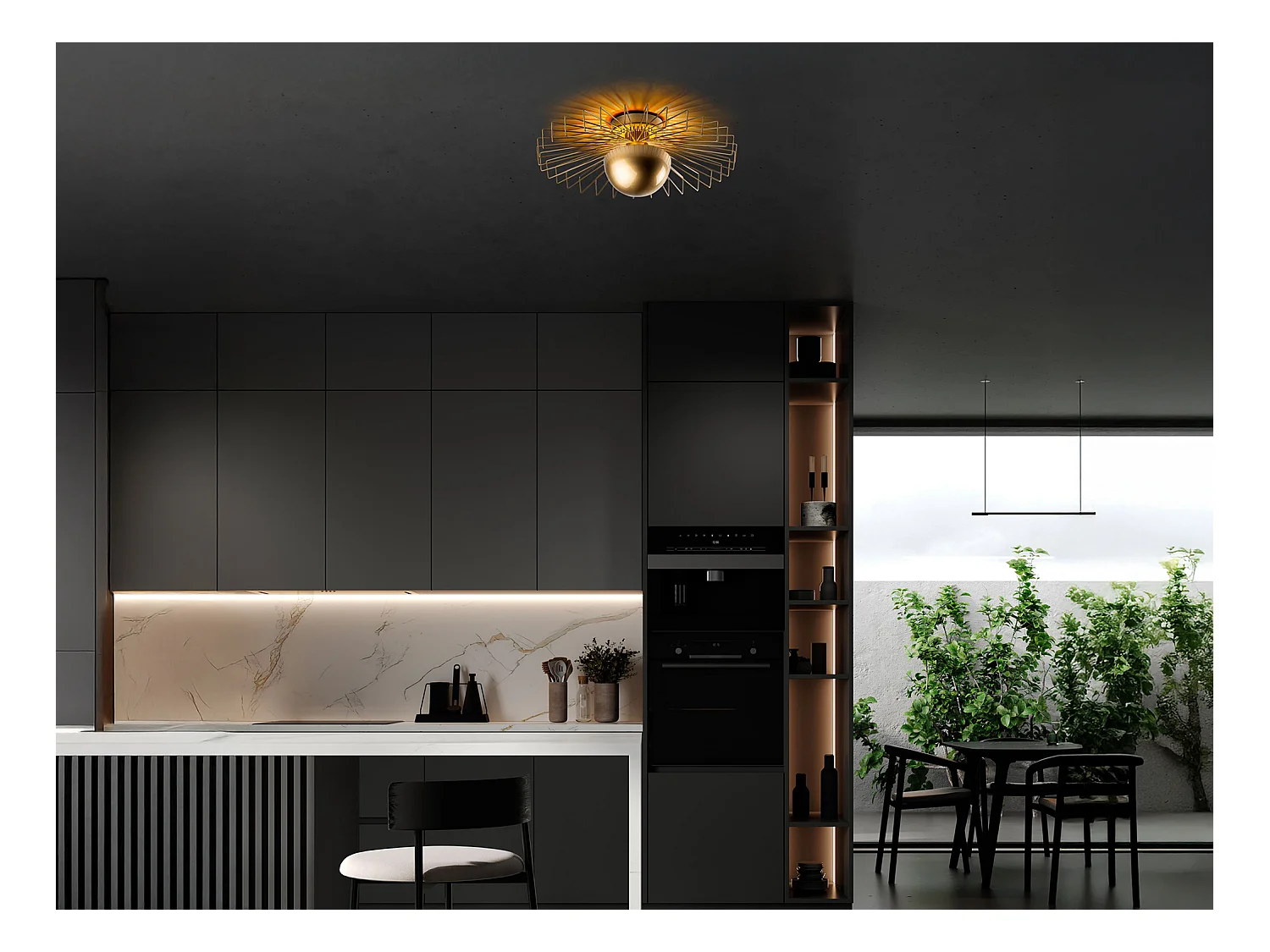 Plafonnier filaire en métal - Doré - H. 24 x D. 60 cm - ZYMA