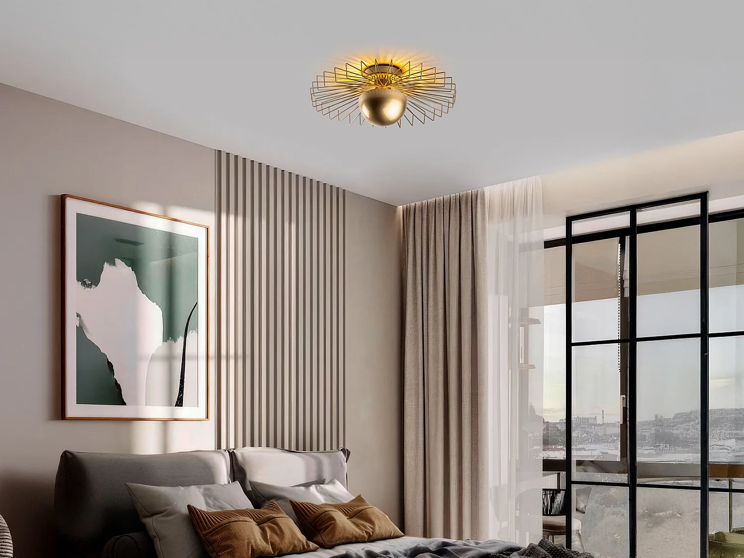 Plafón de alambre metálico - Dorado - Al. 24 x Ø 60 cm - ZYMA