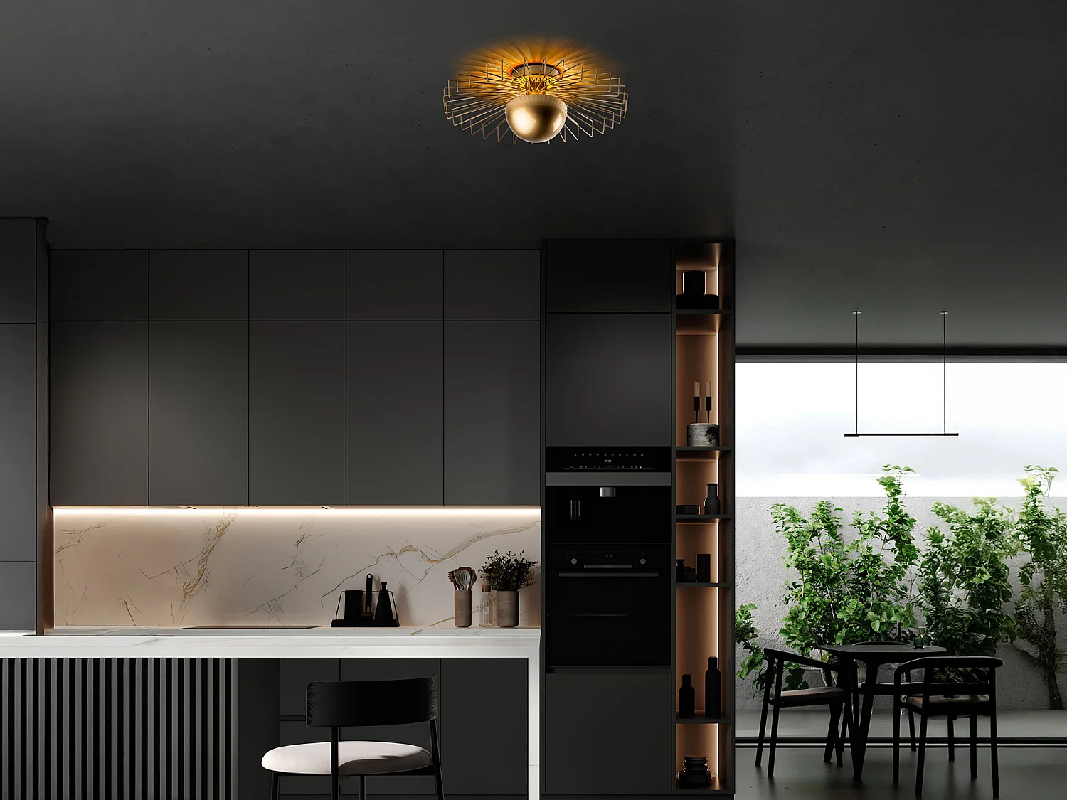 Plafón de alambre metálico - Dorado - Al. 24 x Ø 60 cm - ZYMA