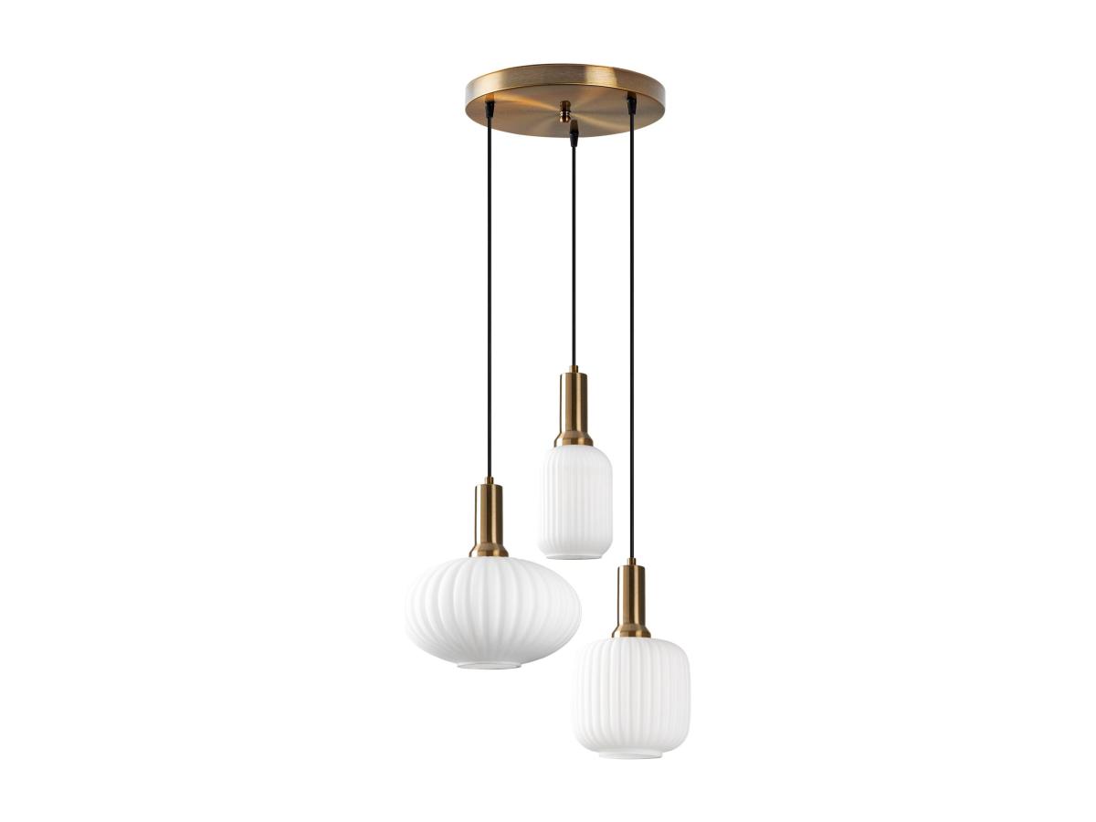 Pendelleuchte aus Metall - Goldfarben und Weiß - 3 Lampenschirme - H. 130 x günstig online kaufen