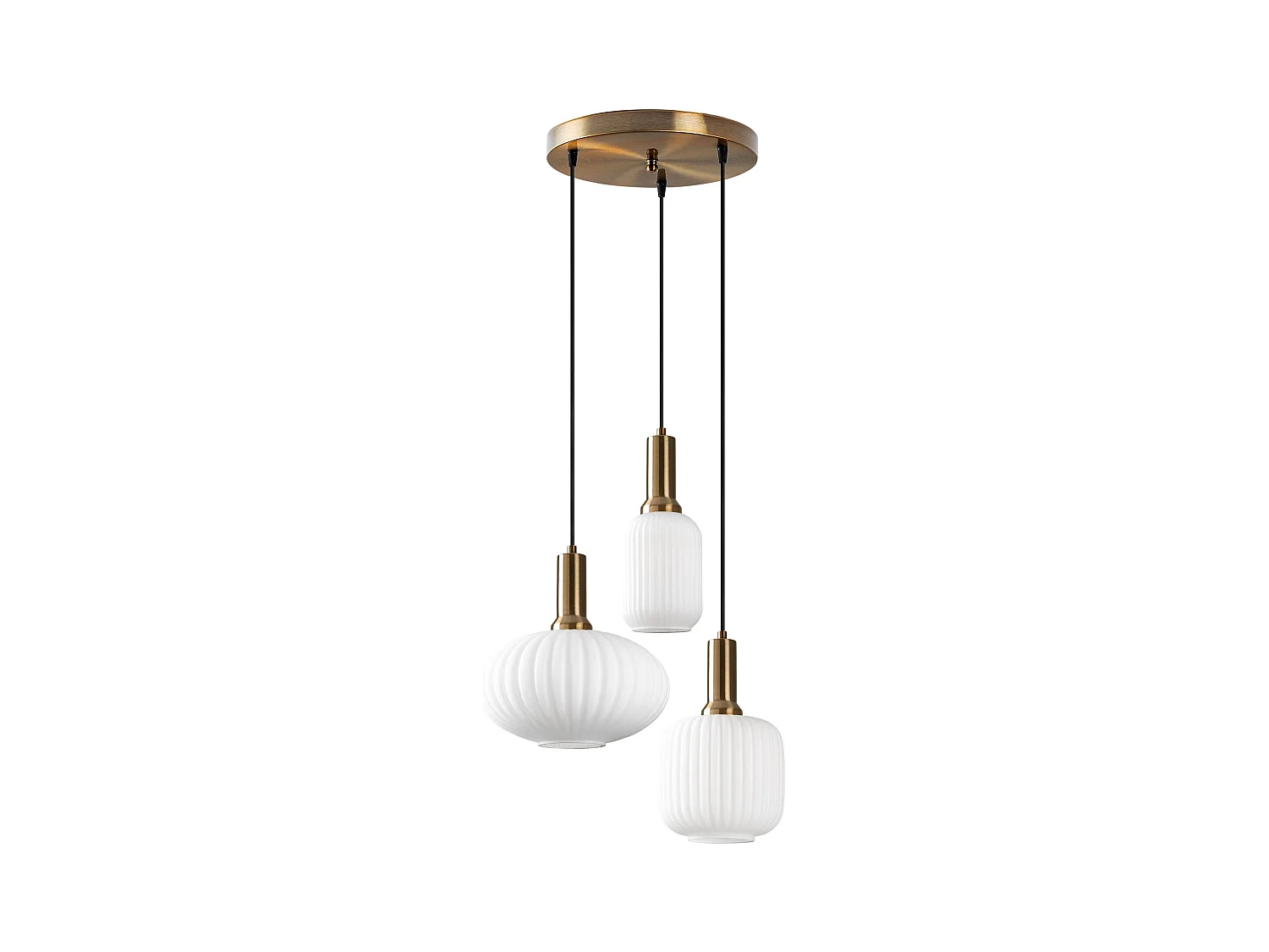 Lampadario in metallo - Dorato e bianco - 3 paralumi H.130 x L. 55 cm - OSKA
