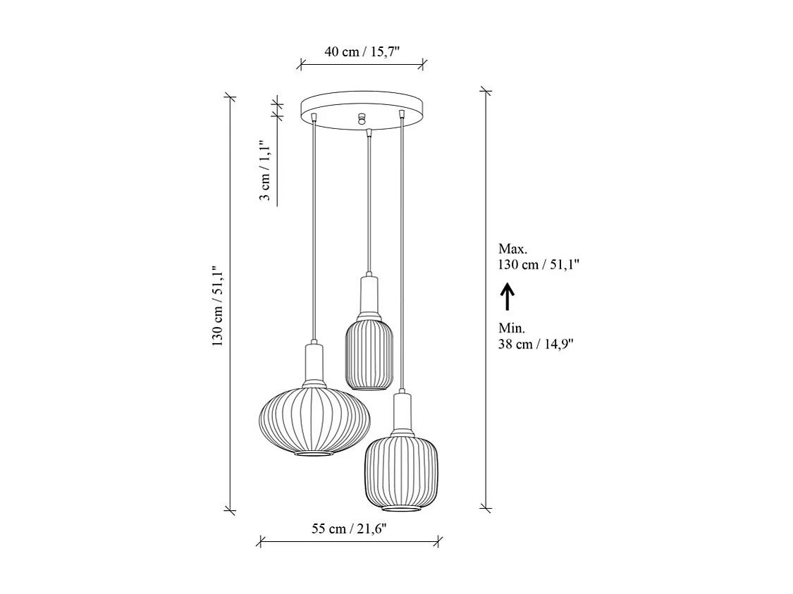 Lampadario in metallo - Dorato e bianco - 3 paralumi H.130 x L. 55 cm - OSKA
