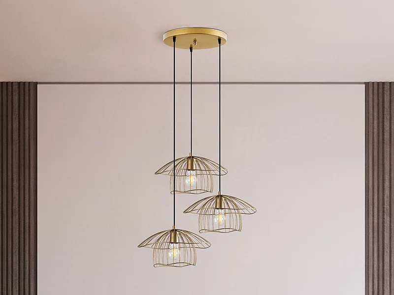 Hängeleuchte - Metall - Gold - 3 Lampenschirme - H.110 x L.68 cm - LOREVI