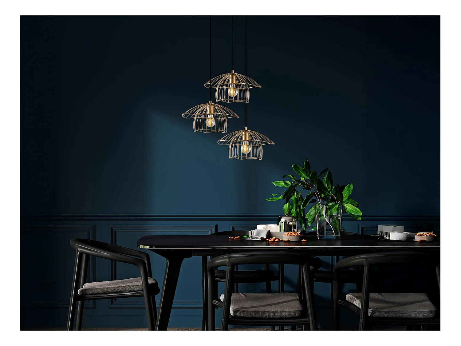 Gylden metal trådlysepragt - 3 lampeskærm - H. 110 x L. 68 cm - LOREVI