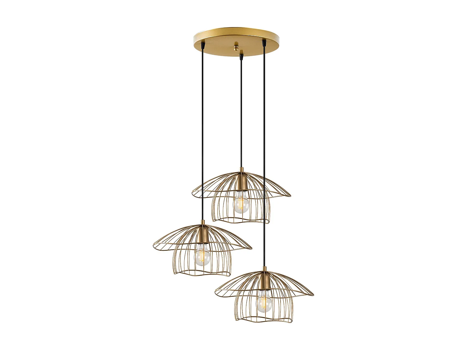 Trådig gyllenfärdad taklampan i metall - 3 lampskärmar - H. 110 x L. 68 cm - LOREVI