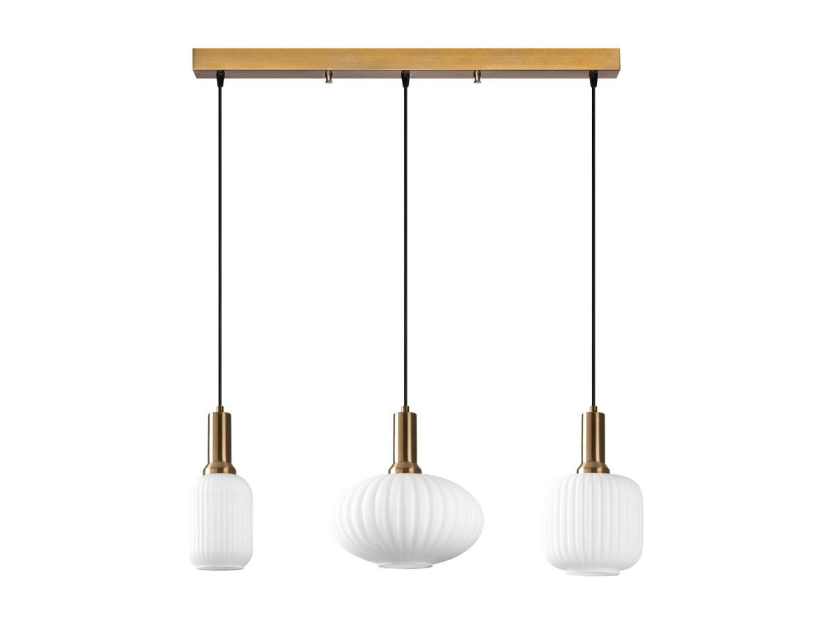 Pendelleuchte aus Metall - Goldfarben und Weiß - 3 Lampenschirme - B. 87 x günstig online kaufen