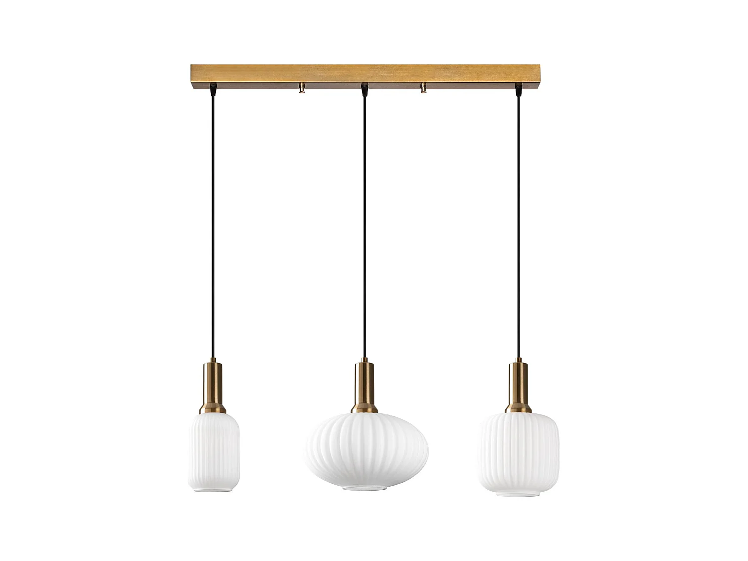 Lustre en métal - Doré et blanc - 3 abat-jours L. 87 x H. 130 cm - OSKA