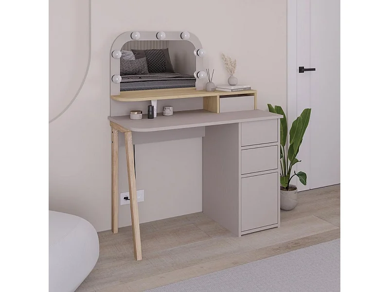 Toeletta da trucco Avien tortora rovere con specchio e luci LED 105x51.5x131H