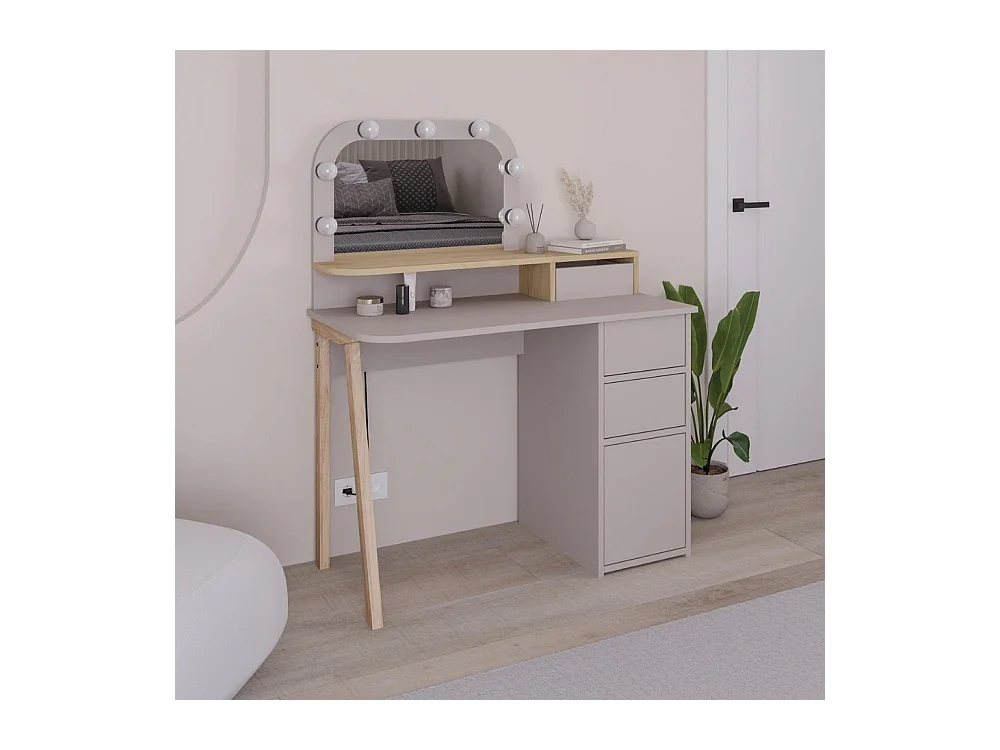 Toeletta da trucco Avien tortora rovere con specchio e luci LED 105x51.5x131H