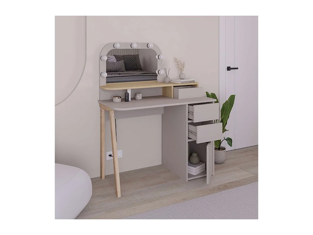 Toeletta da trucco Avien tortora rovere con specchio e luci LED 105x51.5x131H