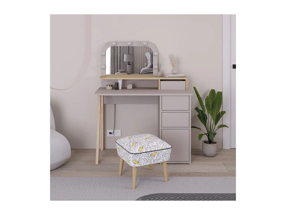 Toeletta da trucco Avien tortora rovere con specchio e luci LED 105x51.5x131H