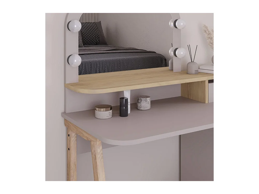 Toeletta da trucco Avien tortora rovere con specchio e luci LED 105x51.5x131H