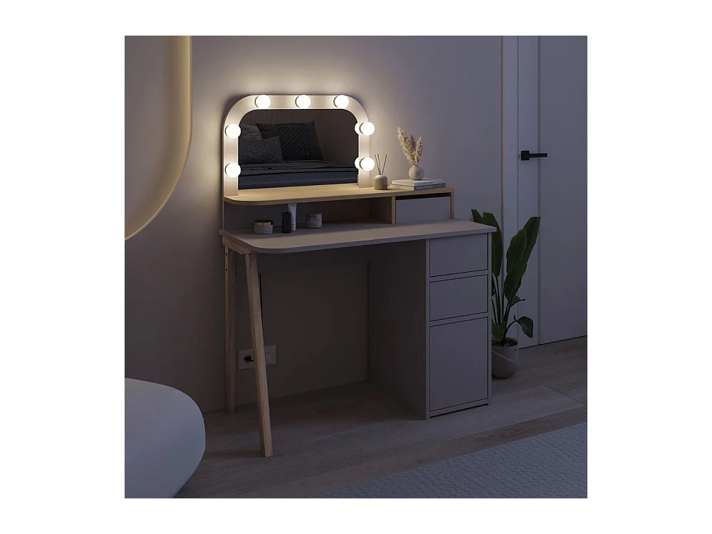 Toeletta da trucco Avien tortora rovere con specchio e luci LED 105x51.5x131H