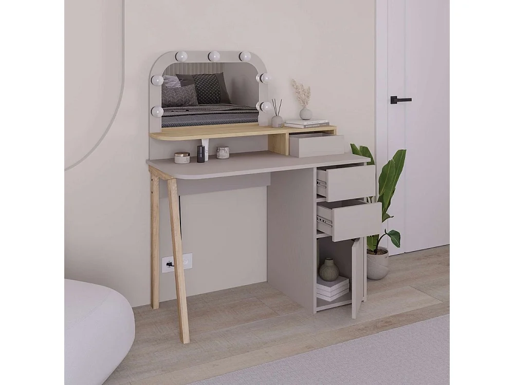 Toeletta da trucco Avien tortora rovere con specchio e luci LED 105x51.5x131H